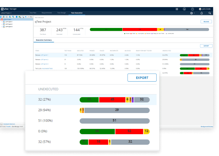 Scalable test operations with traceability - screen example