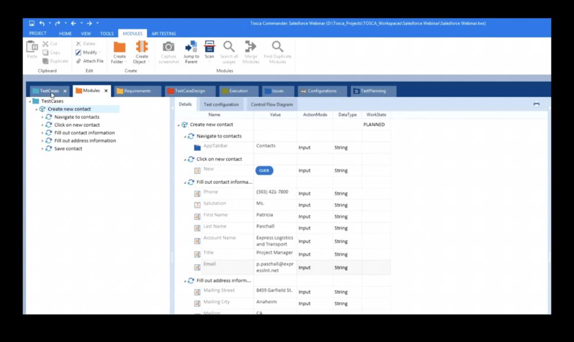 Salesforce test automation utilizing Tosca - screen