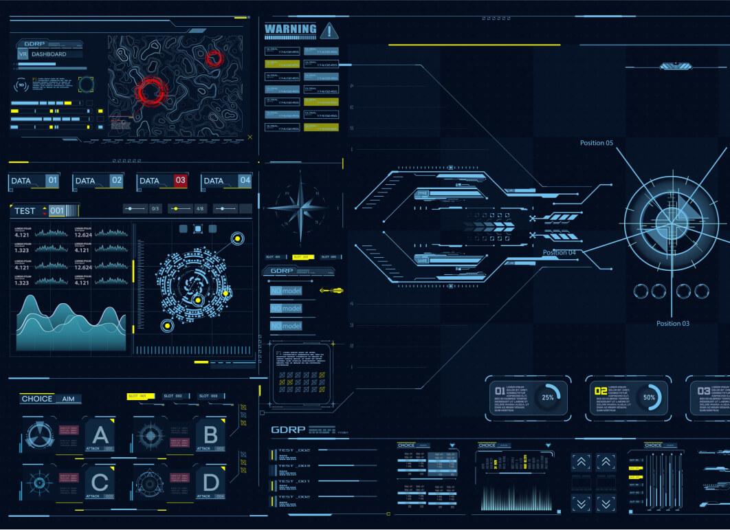 Control dashboard with metrics, data, and statuses.