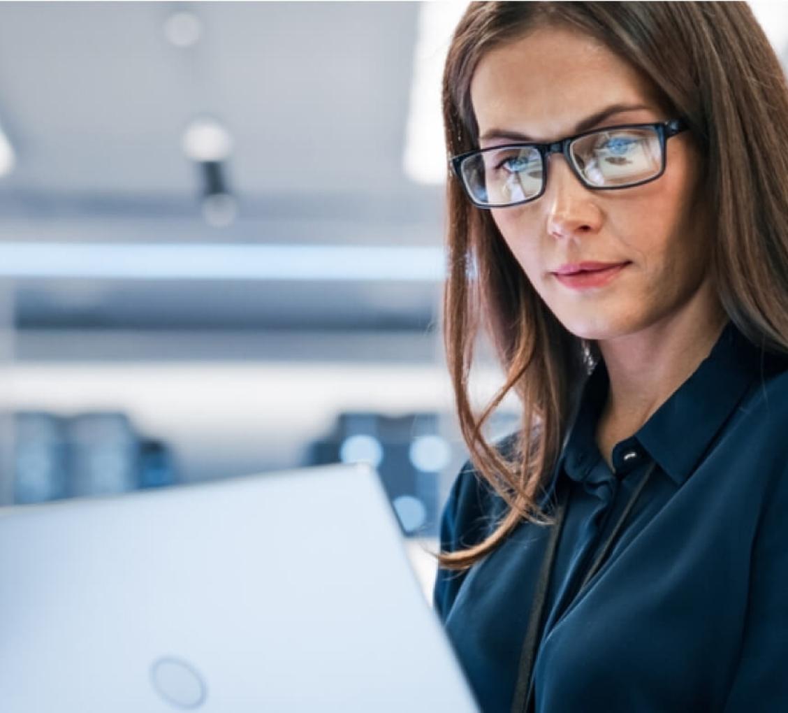 Business professional looking at computer